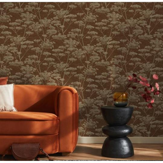 arany novenymintas rozsdabarna tapeta elegans fenyes barna bronz voros szin texturalt nappali lakas etterem lepcsohaz eloter iroda szalloda dekoracio.jpg